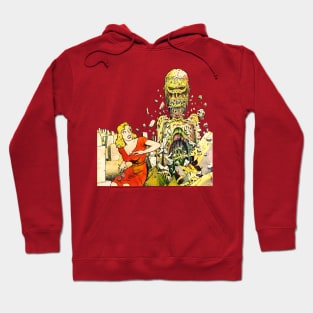 The living dead comes out of the grave in the cemetery and scares the beautiful blonde Retro Vintage Comic Book Hoodie